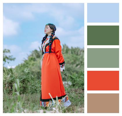 Traditional Clothes Mongolian Girl Meadow Image